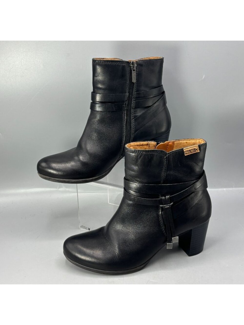 Pikolinos Black Leather Ankle Boots Womens Size 5.5-6 Side Zipper & Decorative S